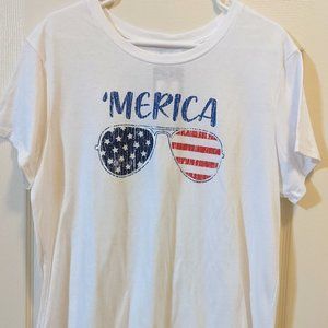 NWT STATE OF MINE Women's White T-Shirt Size XL Top Short Sleeve 'Merica.